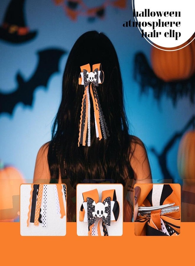 Yreamont Womens Halloween Hair Bow with Long Polka Dot Tassel Tail, Double Layer Bow Hair Clips for Women Halloween Costume Accessories for Women Girls with Skull Hair Clip for Makeup Party Decor - Image 3